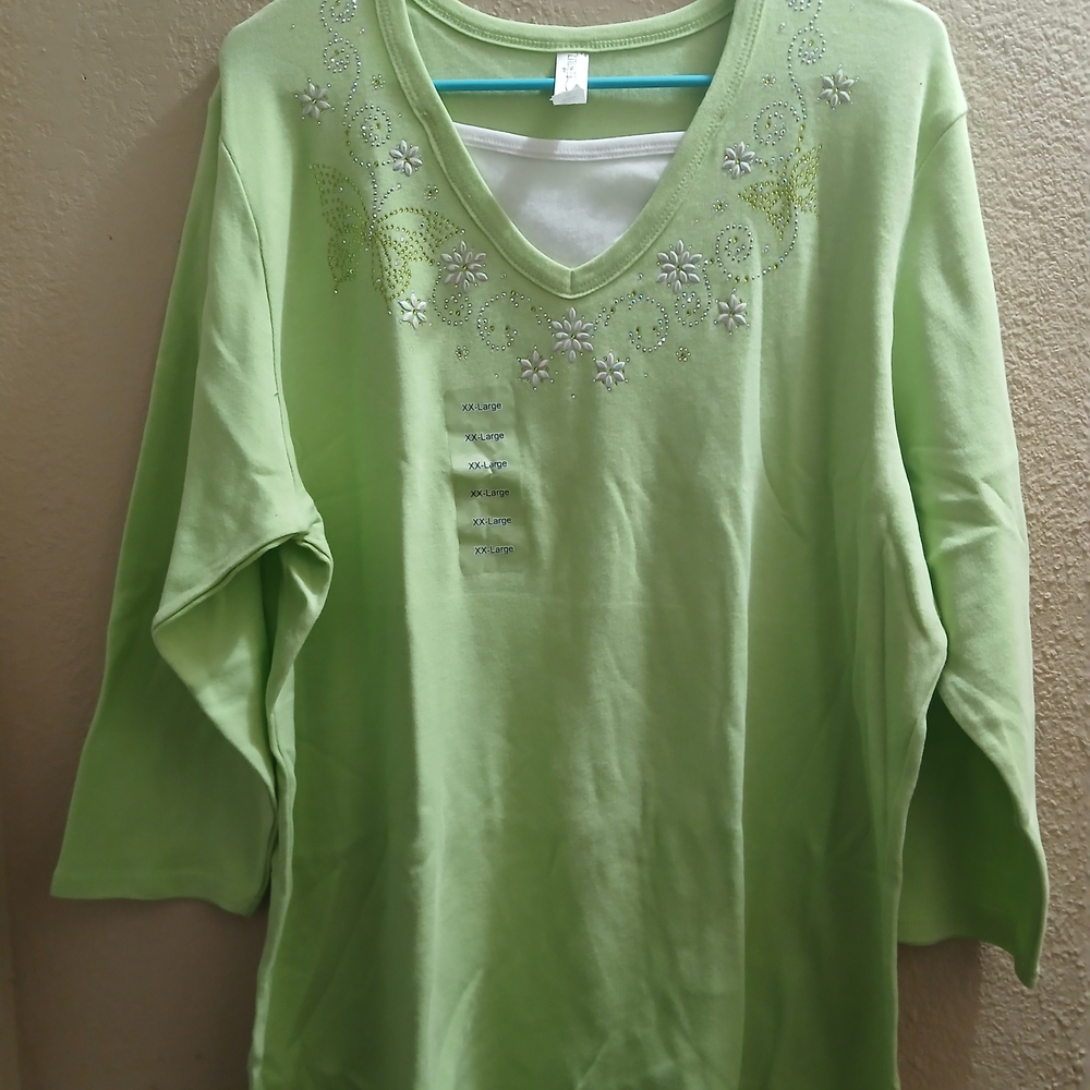 Floral Embroidered Light Green Blouse